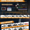 An AUXBEAM control panel shows eight equipment buttons, with various vehicle accessories listed below.