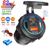 A black multi-port PD/QC car charger adapter with multiple output ports and a switch.