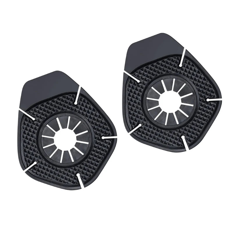 A pair of black car wiper arm protective pads with a textured surface and a central opening.