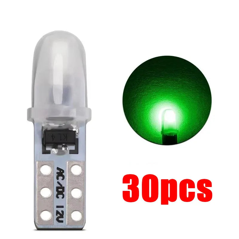 A set of 30 T5 LED dashboard and license plate bulbs, including the bulb and connector.