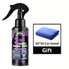 A black bottle of Nano Ceramic Car Coating Spray is shown with a purple label and a blue towel, packaged as a gift.