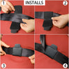 Four steps showing how to install a PU leather car seat belt adjuster.