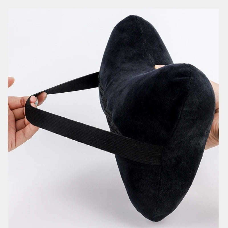 A black velvet shoulder cushion designed as a comfortable car seat belt.