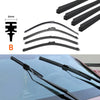 Set of black wiper blade refill rubber strips and mounting components with a 6mm thickness shown alongside an installed wiper