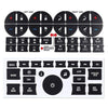 A set of black adhesive decals and buttons for repairing AC dash components in Buick, Chevy, and GMC vehicles.