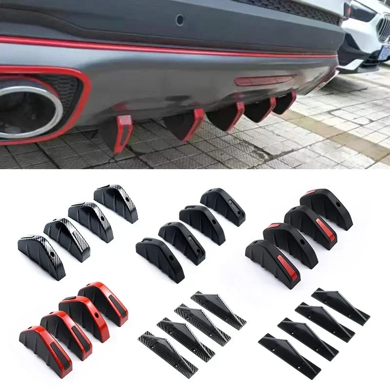 Set of black ABS plastic rear bumper spoiler lip kits for universal installation