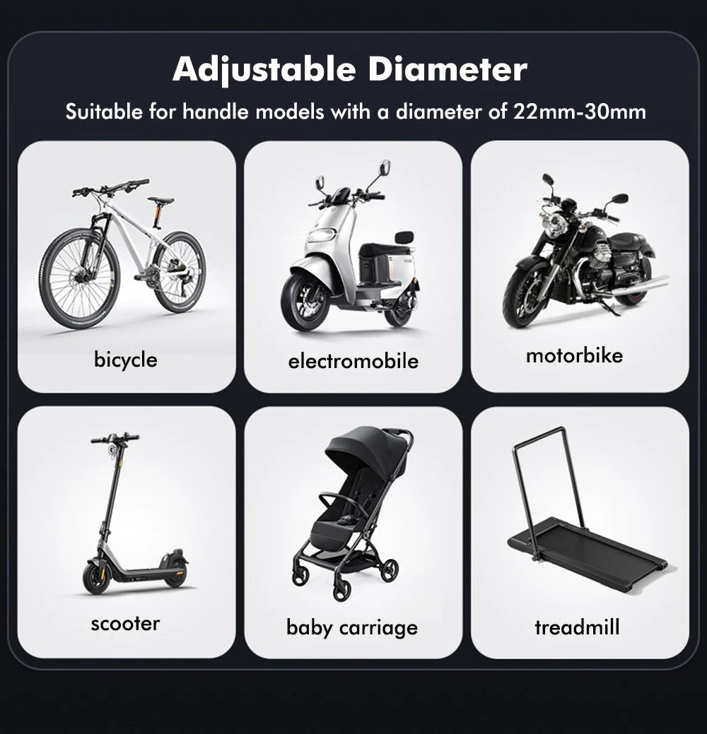 Verstellbare Telefonhalterung für Fahrräder, E-Roller, Motorräder, Rollstühle und Laufbänder