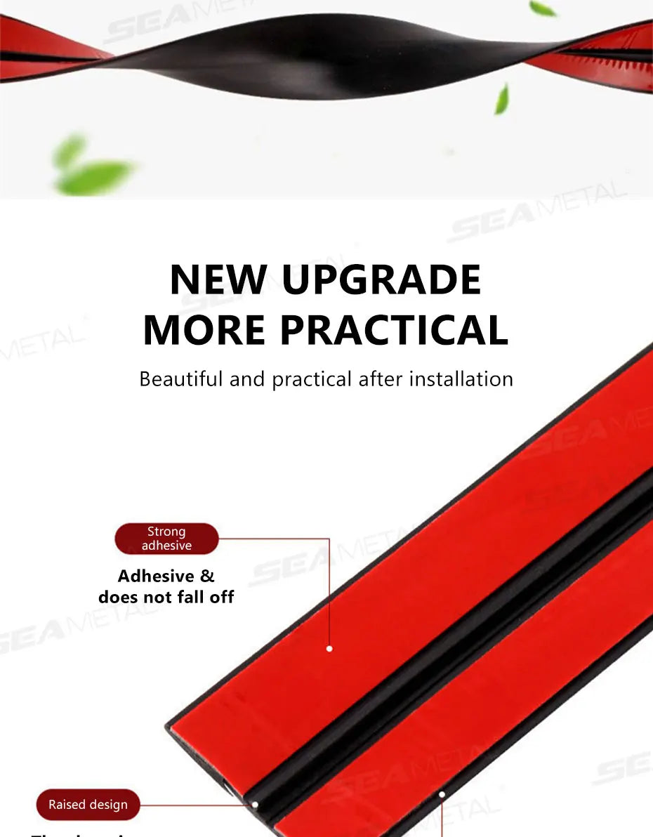 Close-up view of a red and black weather strip product showing its adhesive and raised design for sealing.