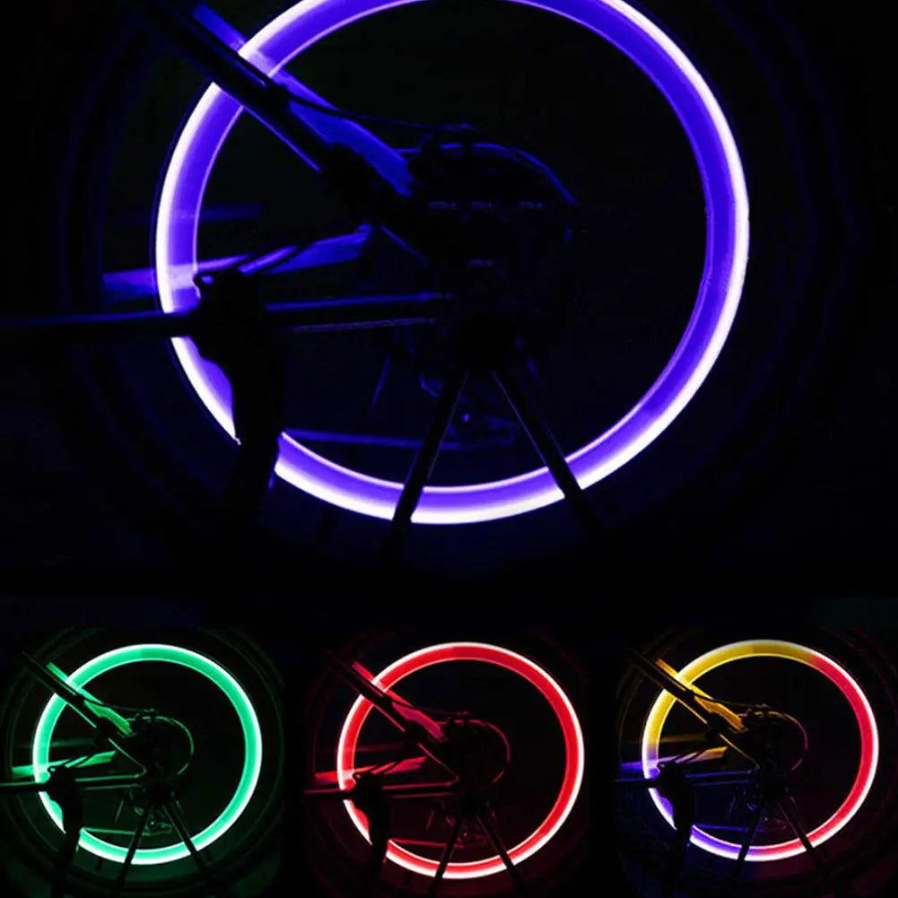 A set of universal LED wheel lights showing various colors including blue, green, red, and yellow.