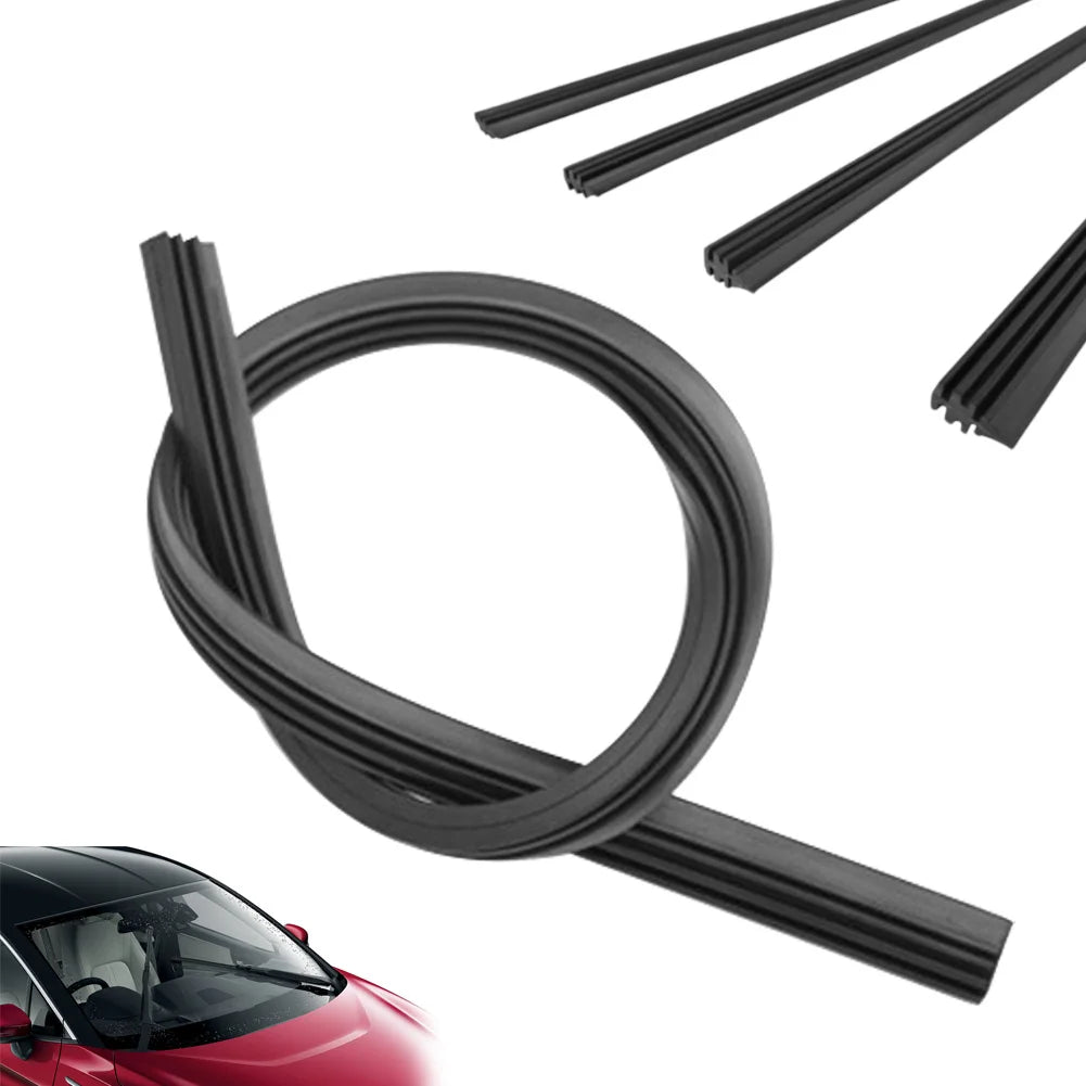 Black natural rubber windshield wiper blade insert and replacement strips for a car.