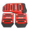 A set of three red and black sports pedal covers for a car pedal.