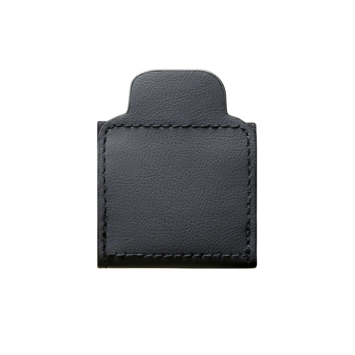 A black PU leather car seat belt adjuster with a rectangular shape.