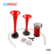 Red air horn kit with compressor and tubing for vehicles