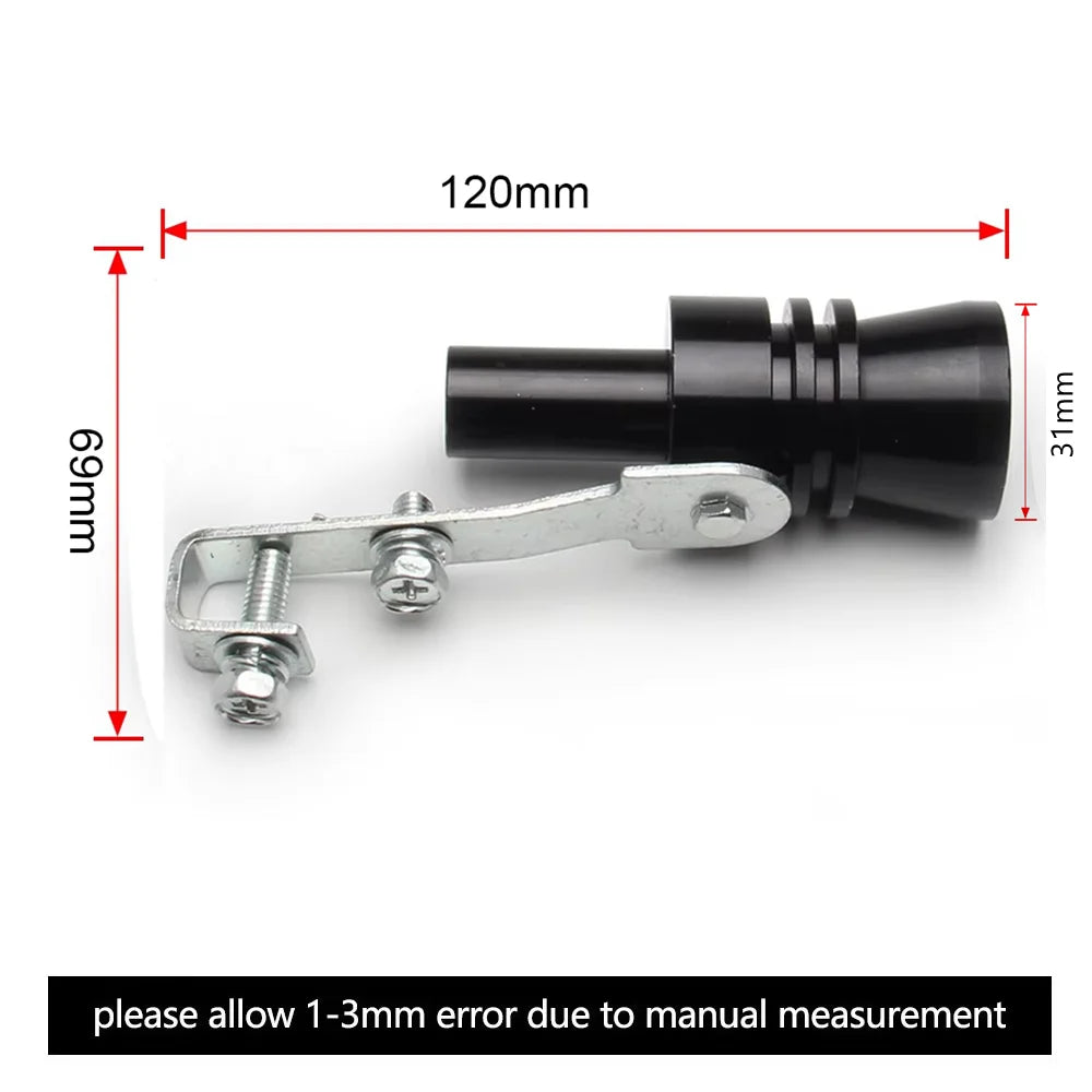 Black universal car turbo sound whistle with a metal mounting bracket