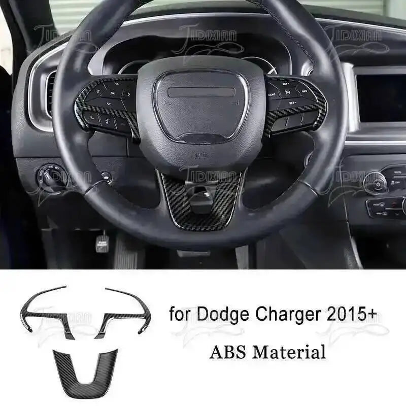 Carbon fiber steering wheel decoration kit for Dodge Charger interior