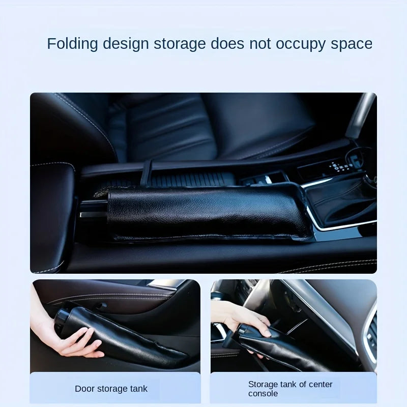 Door storage tank and center console storage tanks for a portable car sun shade umbrella