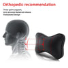 Black orthopedic neck support pillow designed for three-point pressure relief and a humanized fit.