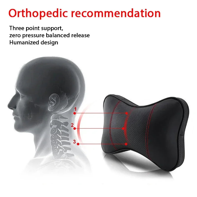 Black orthopedic neck support pillow designed for three-point pressure relief and a humanized fit.