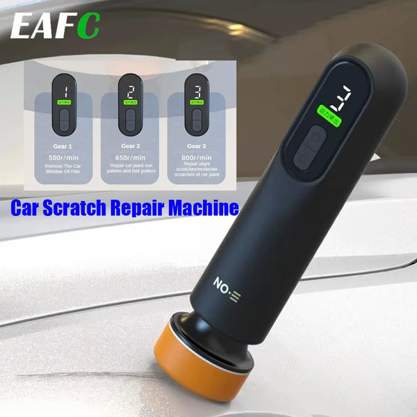 A black car scratch repair machine with three gears is shown next to a car surface.