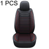 A black universal PU leather car seat cushion with red stitching and a textured pattern.