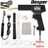 A set of heavy duty plastic repair welder components including a tool, wire, and various plastic pieces.