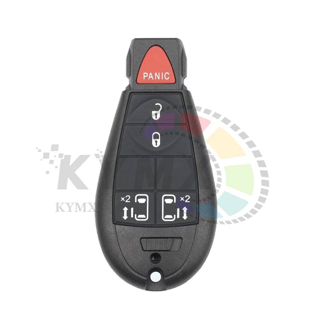 A black smart remote car key fob with a panic button and various electronic controls.