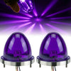 Two purple watermelon LED marker lights with silver bases and electrical connections