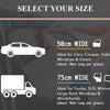 Comparison chart showing sizes of window tint film for cars and trucks, detailing width and suitability.