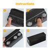 Instructions showing how to open and close a universal coin storage box for car and home