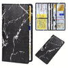 A black faux leather car document organizer with a marbled pattern and a clear plastic sleeve.