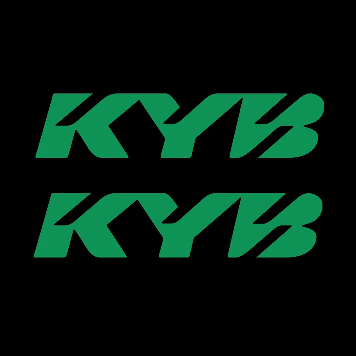 Green stylized text spelling KYB on a black background