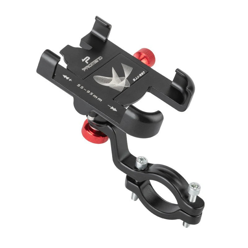 Black 360° adjustable aluminum phone mount for bicycles