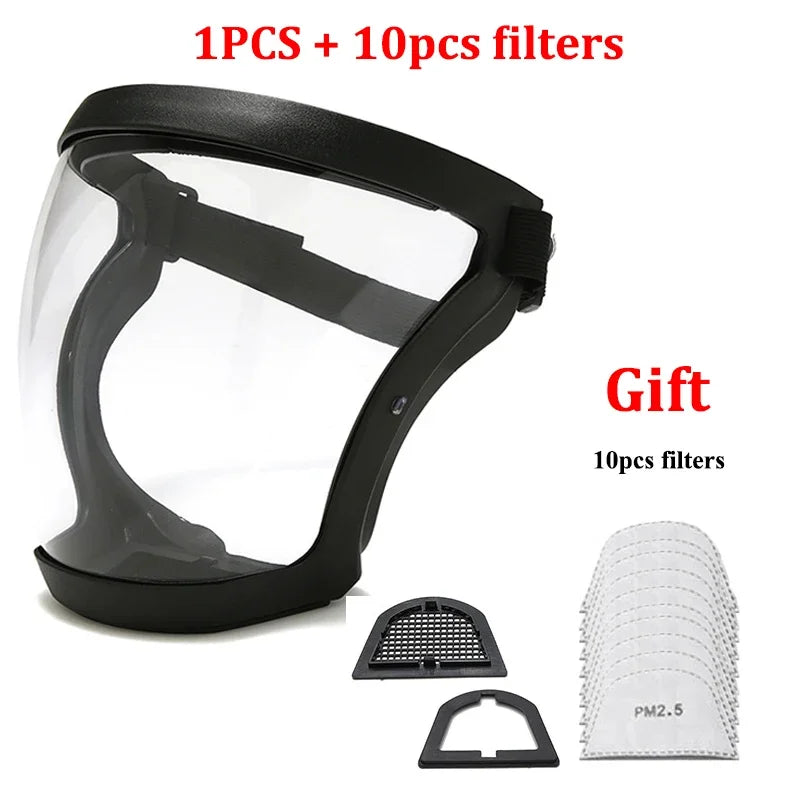 Schwarzer Schutzvisier mit Anti-Fog-Linse und 10 Ersatzfilter als Geschenk