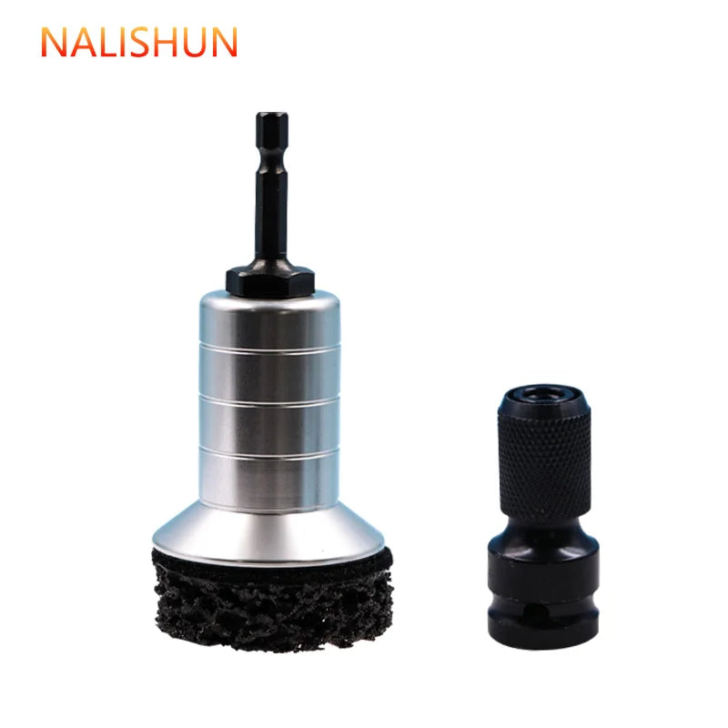 A professional wheel hub rust removal kit consisting of a metal tool and a black rubber pad.