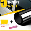 A roll of window tint film and a plastic scraper are shown with text advertising 53M/10FT % VLT window tint for vehicle priva