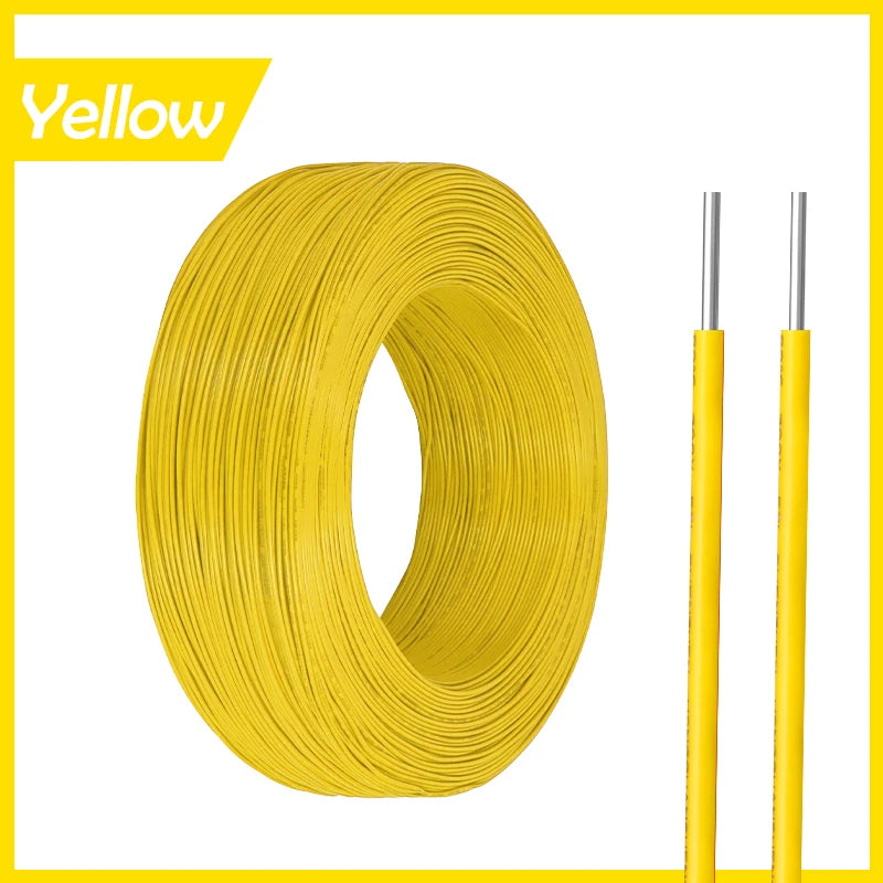 Yellow heavy duty insulated copper power cable coiled and with individual strands shown