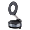 A black 360 degree rotating magnetic phone mount with a circular opening and a threaded base.
