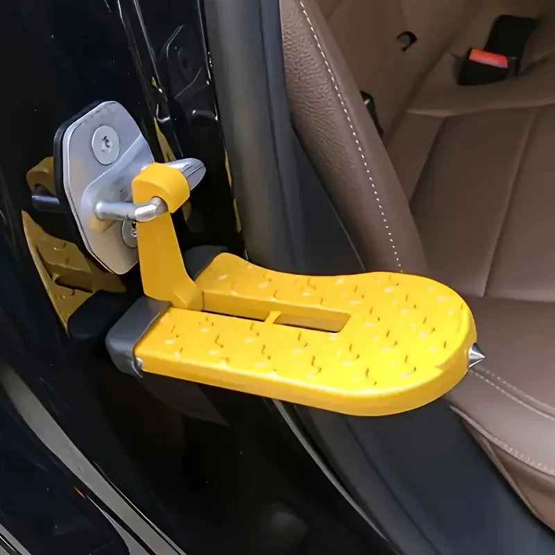 Geliges, faltbares Auto-Türbein, befestigt an eine schwarze Autotür für einfachen Dachzugang.