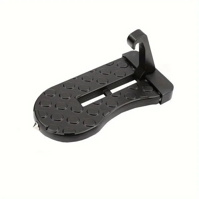Black foldable car door step pedal and roof access hook.