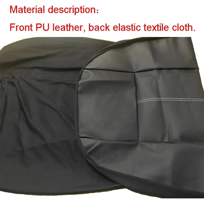 Black PU leather car seat cover set showing the front and back textile cloth.