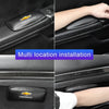 Close-up shots showing multi location installation of leather knee pads for car driving on a black interior.