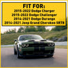 A green Dodge Charger is driving on a road, showcasing the steering wheel trim cover fit for various Dodge and Jeep models.