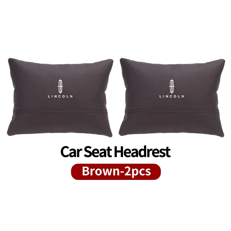 Two brown ergonomic car seat headrest neck support pillows for comfort and neck relief