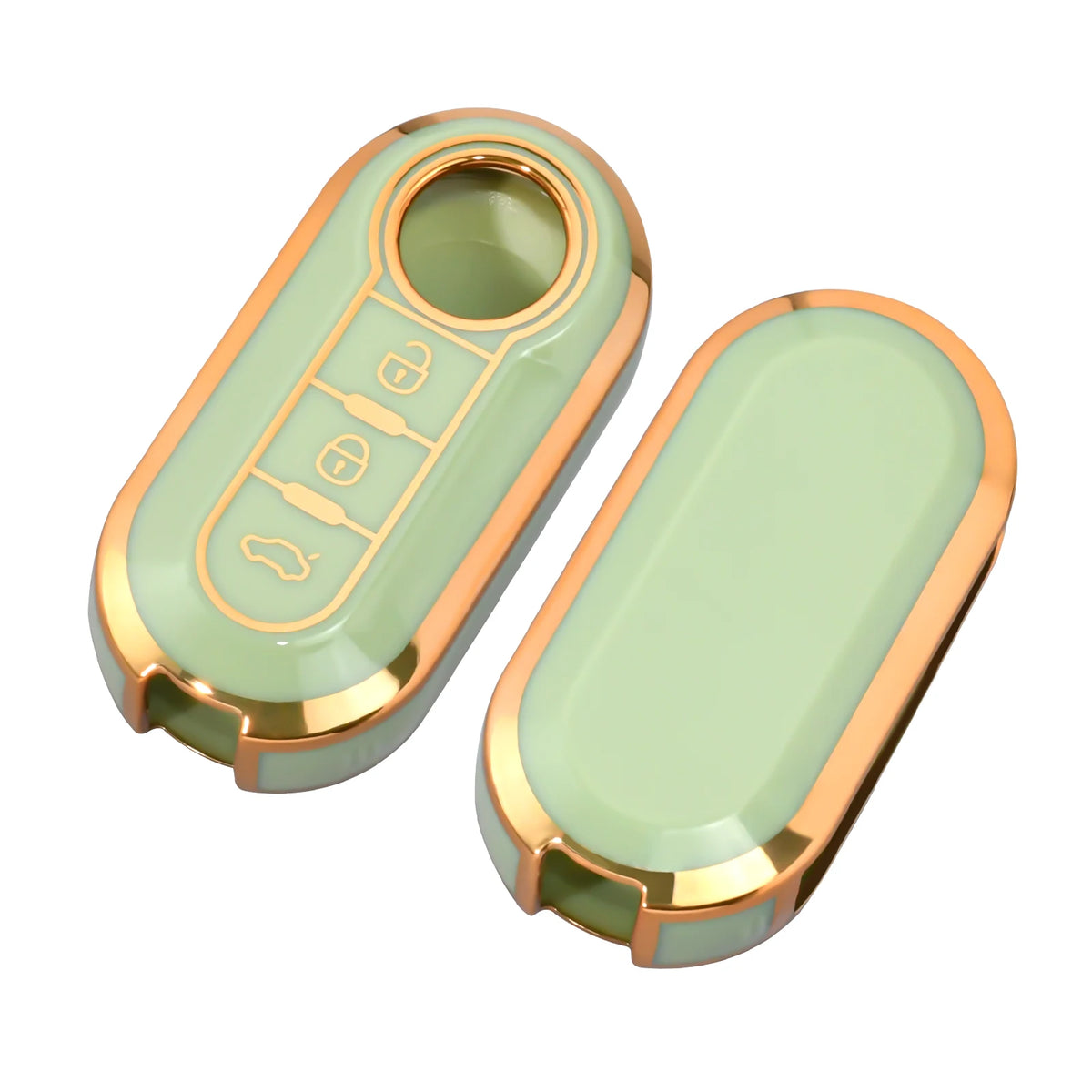 Housse de clé en cuir de luxe vert clair et or pour Fiat, Citroën et Lancia.