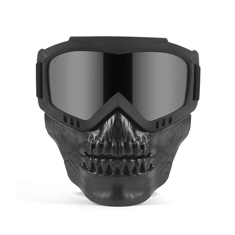 A black protective mask and goggles for outdoor motorcycle and cycling use