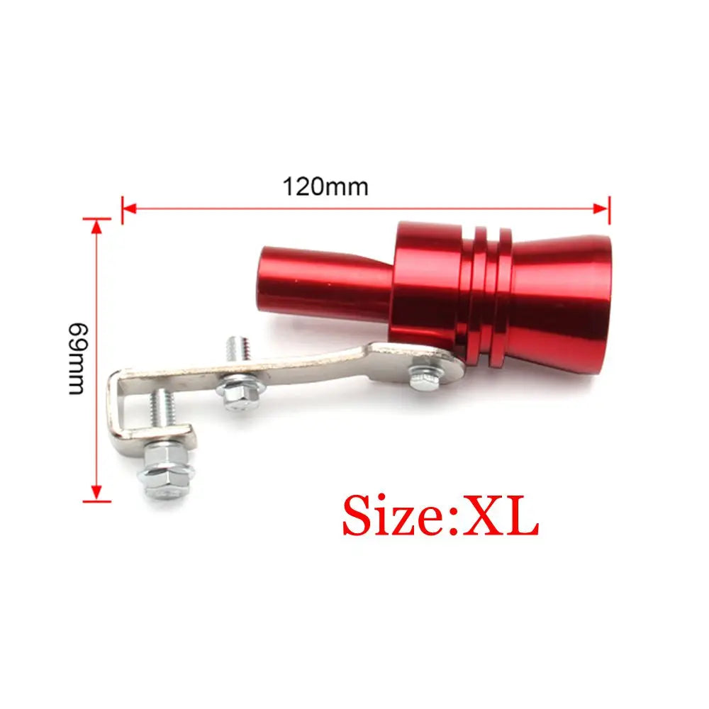 A red turbo sound exhaust whistle with a metal mounting bracket shown against a white background.