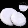 Two white polishing discs are shown, one large and one smaller, with a magnified view of the texture.