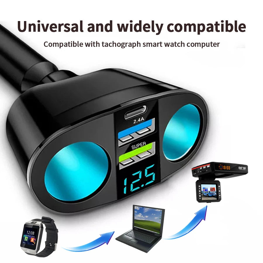Dual-Port Car Charger Adapter with Digital Display