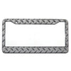 Silver aluminum license plate frame with a textured, ribbed design.