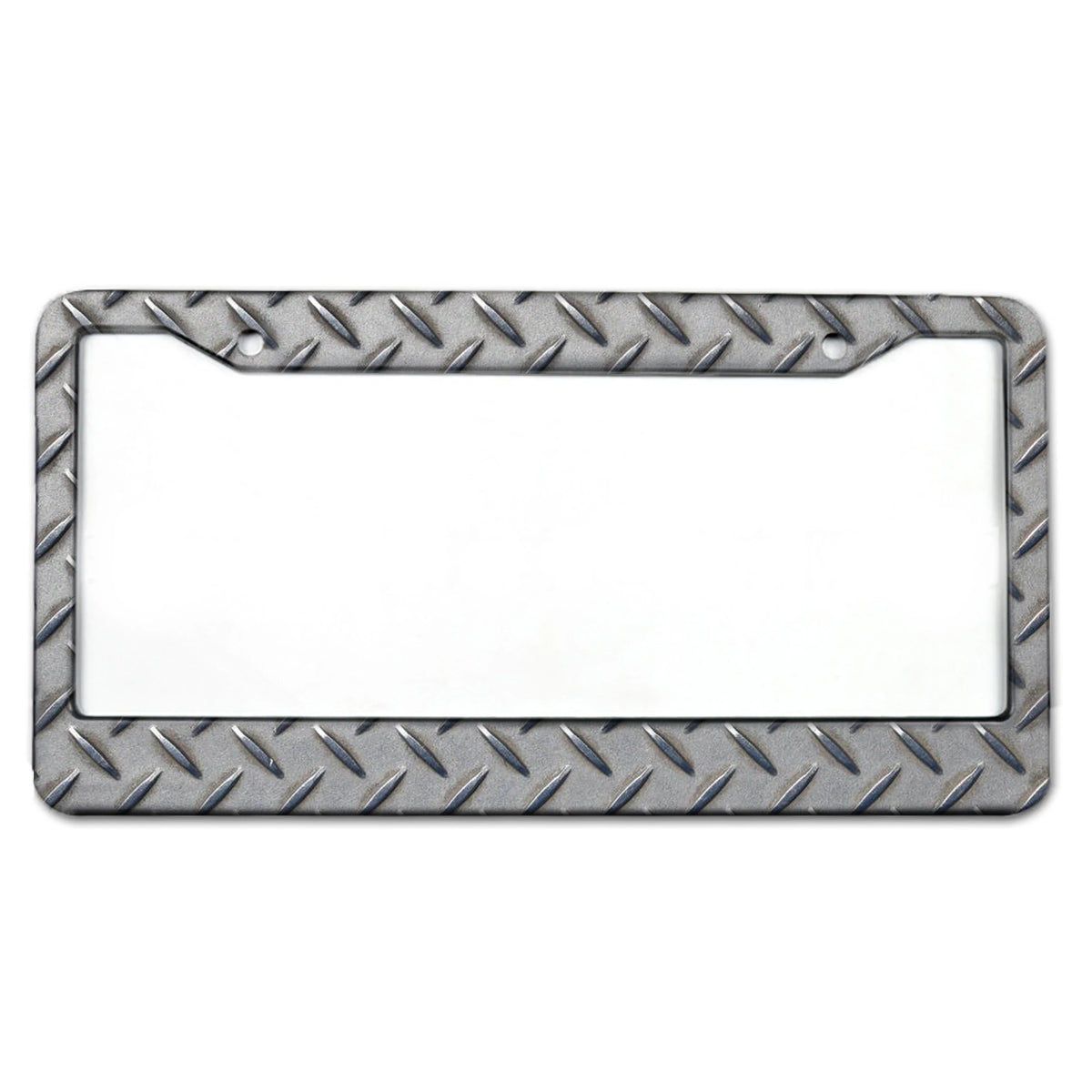 Silver aluminum license plate frame with a textured, ribbed design.